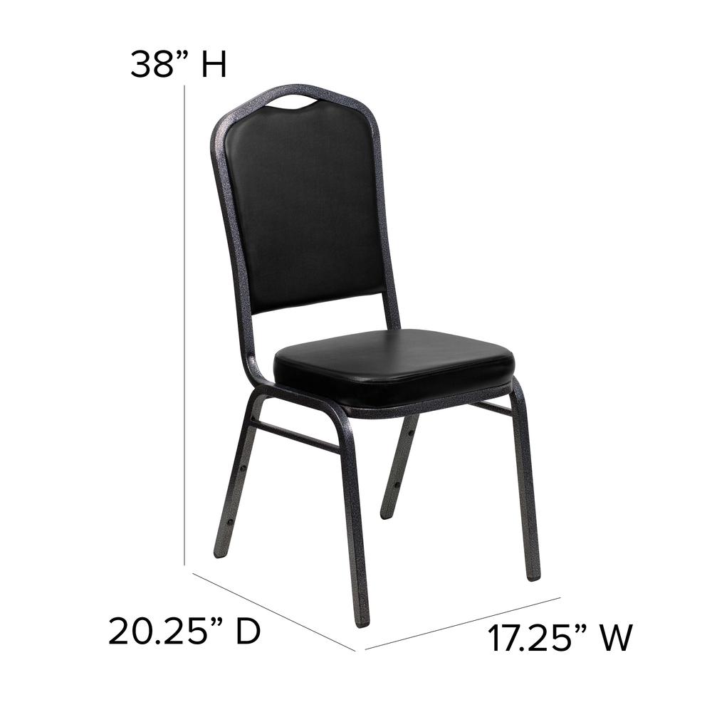Crown Back Stacking Banquet Chair in Black Vinyl - Silver Vein Frame. Picture 2