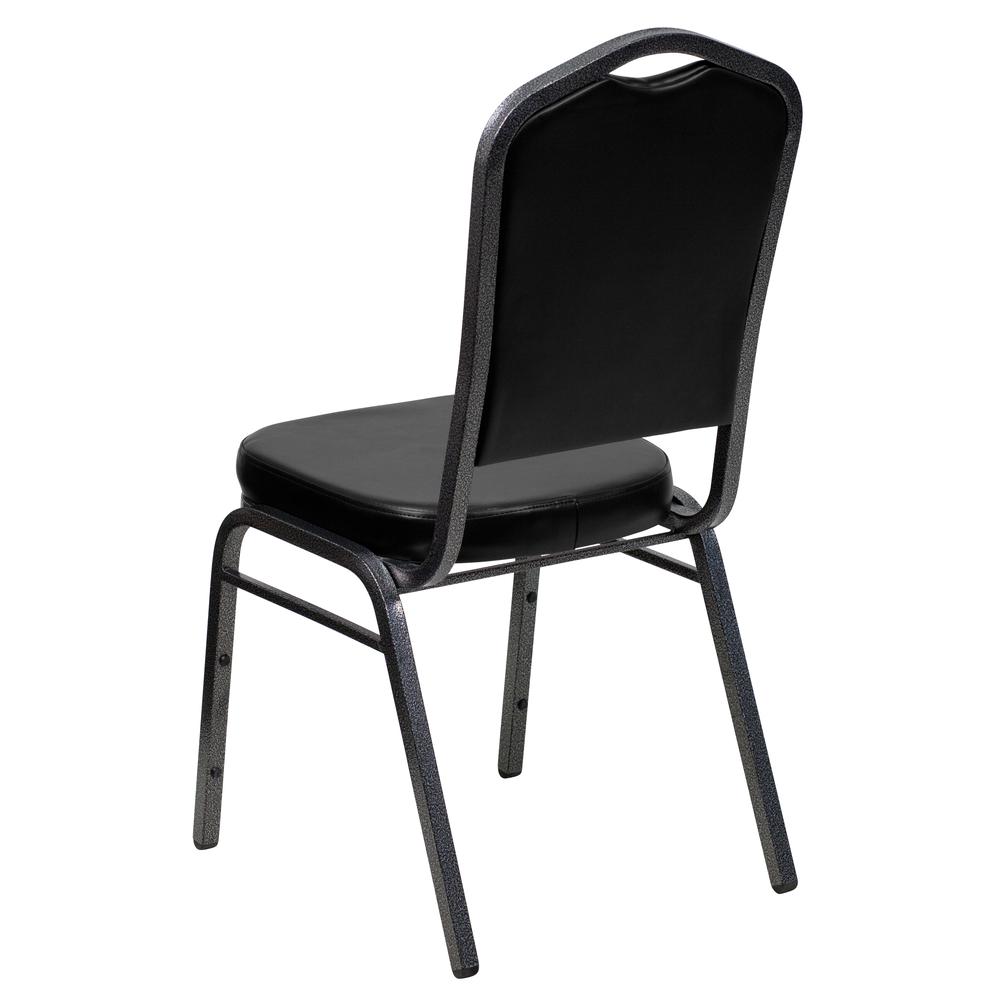 Crown Back Stacking Banquet Chair in Black Vinyl - Silver Vein Frame. Picture 3