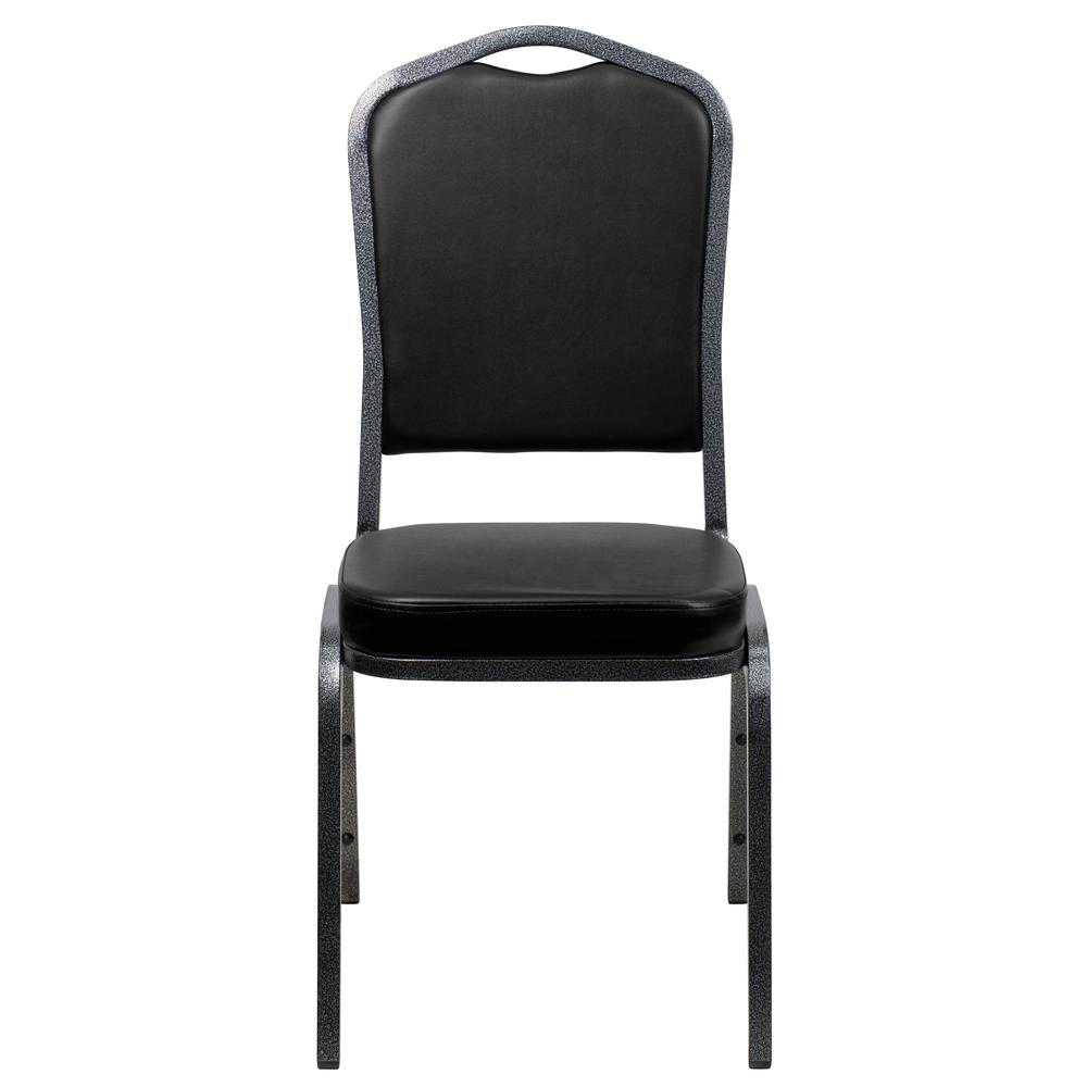 Crown Back Stacking Banquet Chair in Black Vinyl - Silver Vein Frame. Picture 5