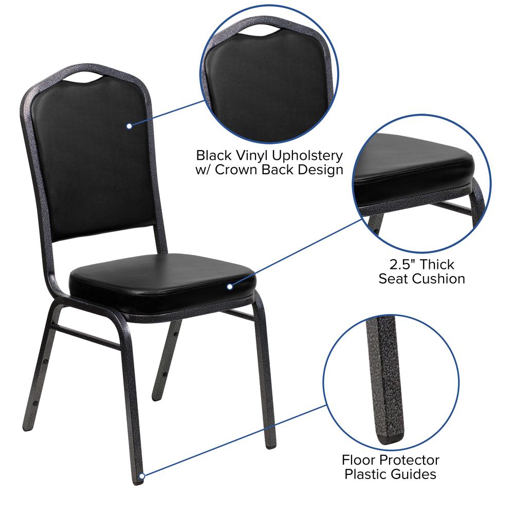 Crown Back Stacking Banquet Chair in Black Vinyl - Silver Vein Frame. Picture 6