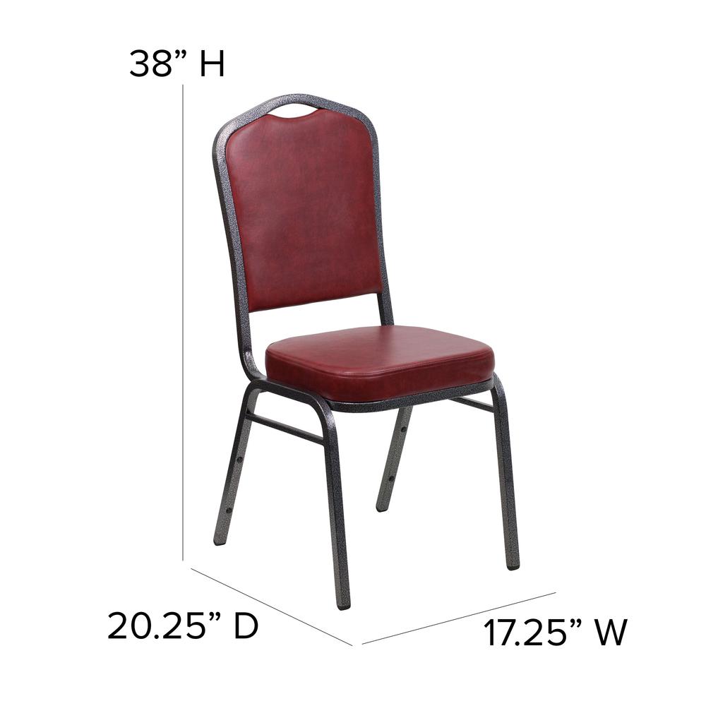 Crown Back Stacking Banquet Chair in Burgundy Vinyl - Silver Vein Frame. Picture 2