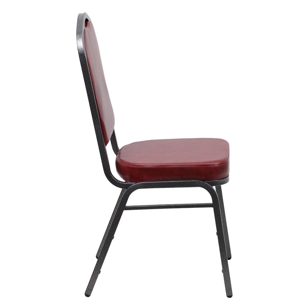 Crown Back Stacking Banquet Chair in Burgundy Vinyl - Silver Vein Frame. Picture 2