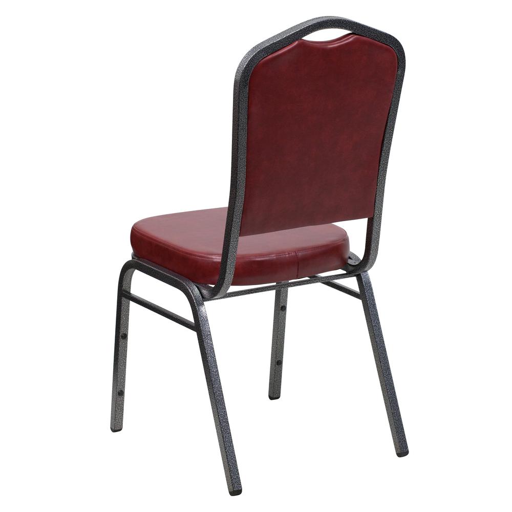 Crown Back Stacking Banquet Chair in Burgundy Vinyl - Silver Vein Frame. Picture 3