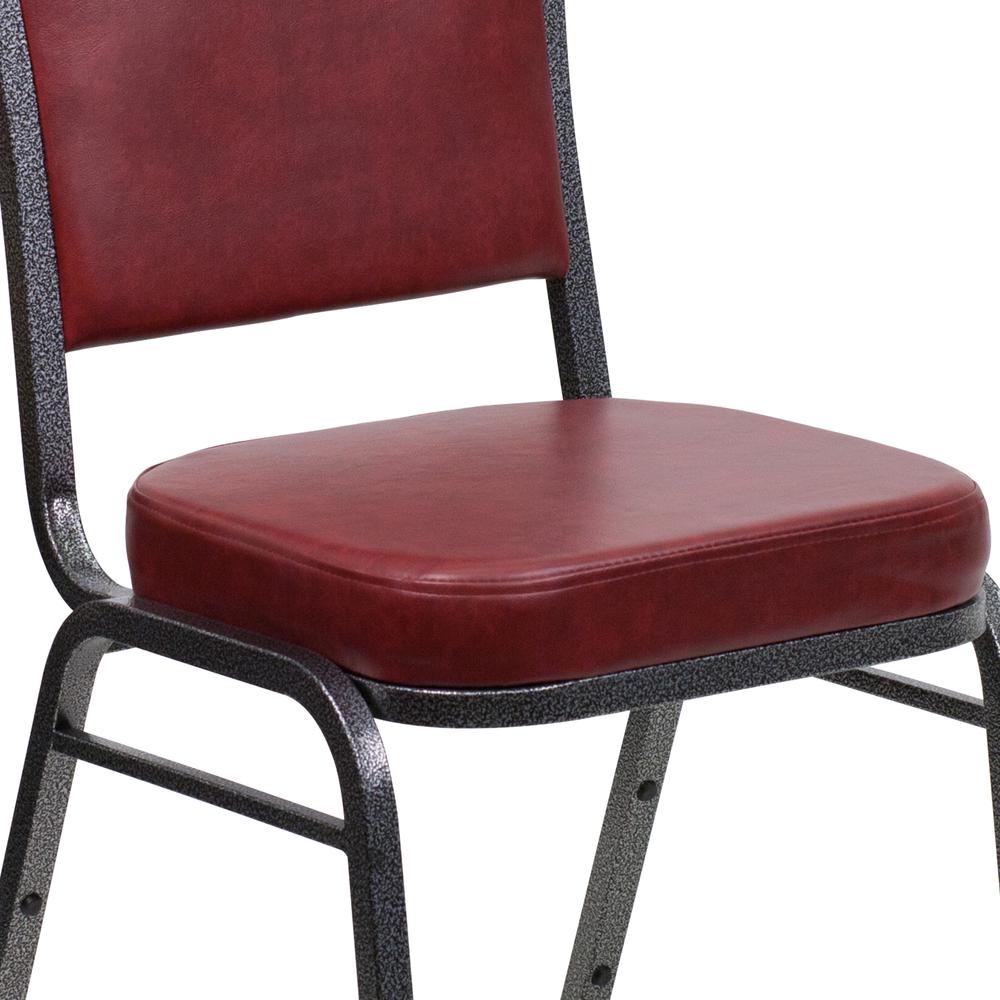 Crown Back Stacking Banquet Chair in Burgundy Vinyl - Silver Vein Frame. Picture 7