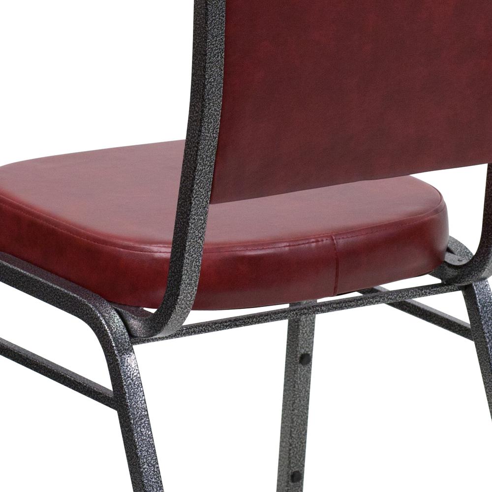 Crown Back Stacking Banquet Chair in Burgundy Vinyl - Silver Vein Frame. Picture 8