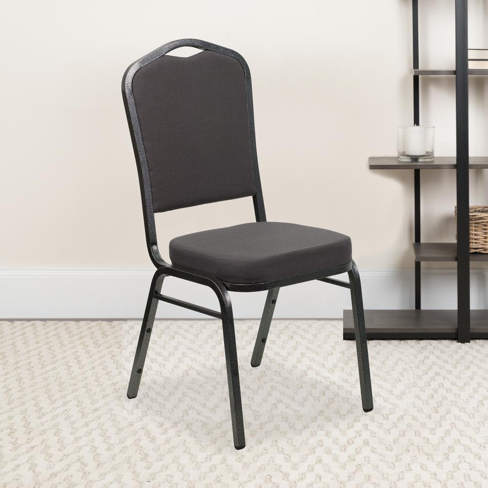 Crown Back Stacking Banquet Chair in Gray Fabric - Silver Vein Frame. Picture 9