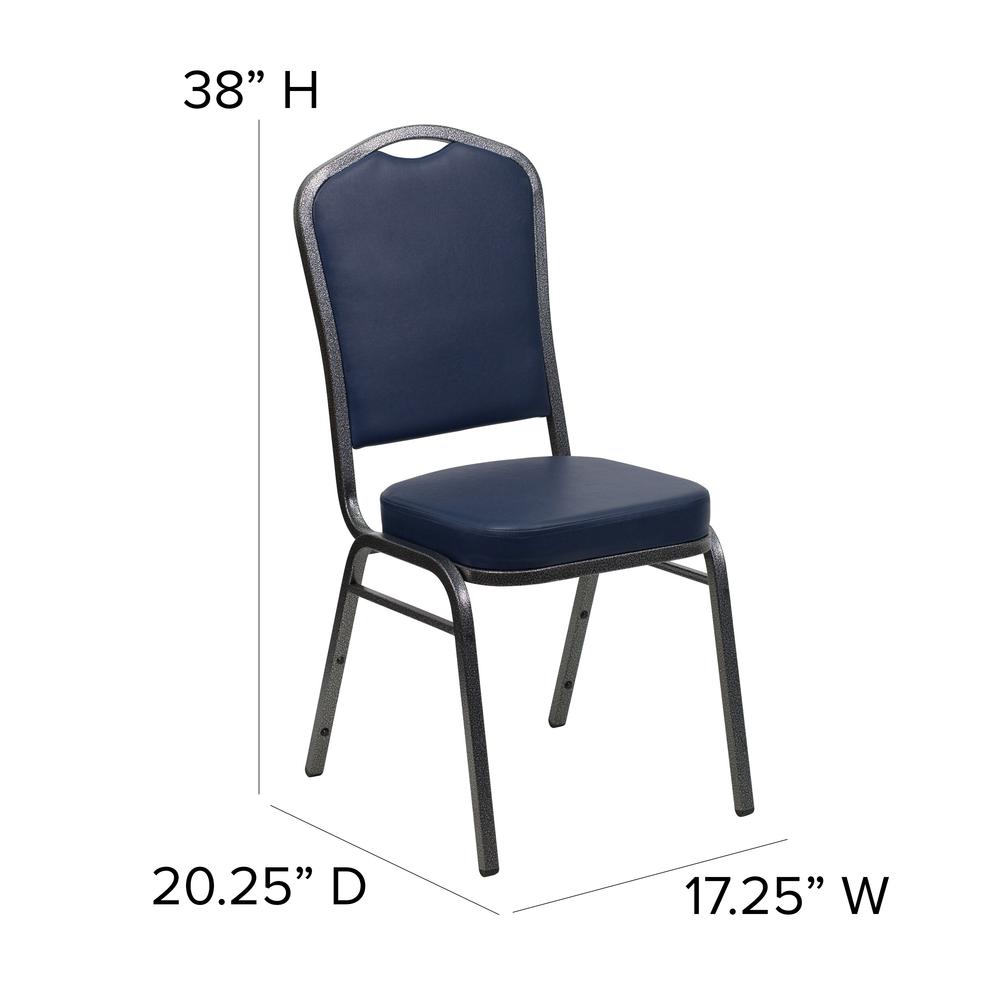 Crown Back Stacking Banquet Chair in Navy Vinyl - Silver Vein Frame. Picture 2