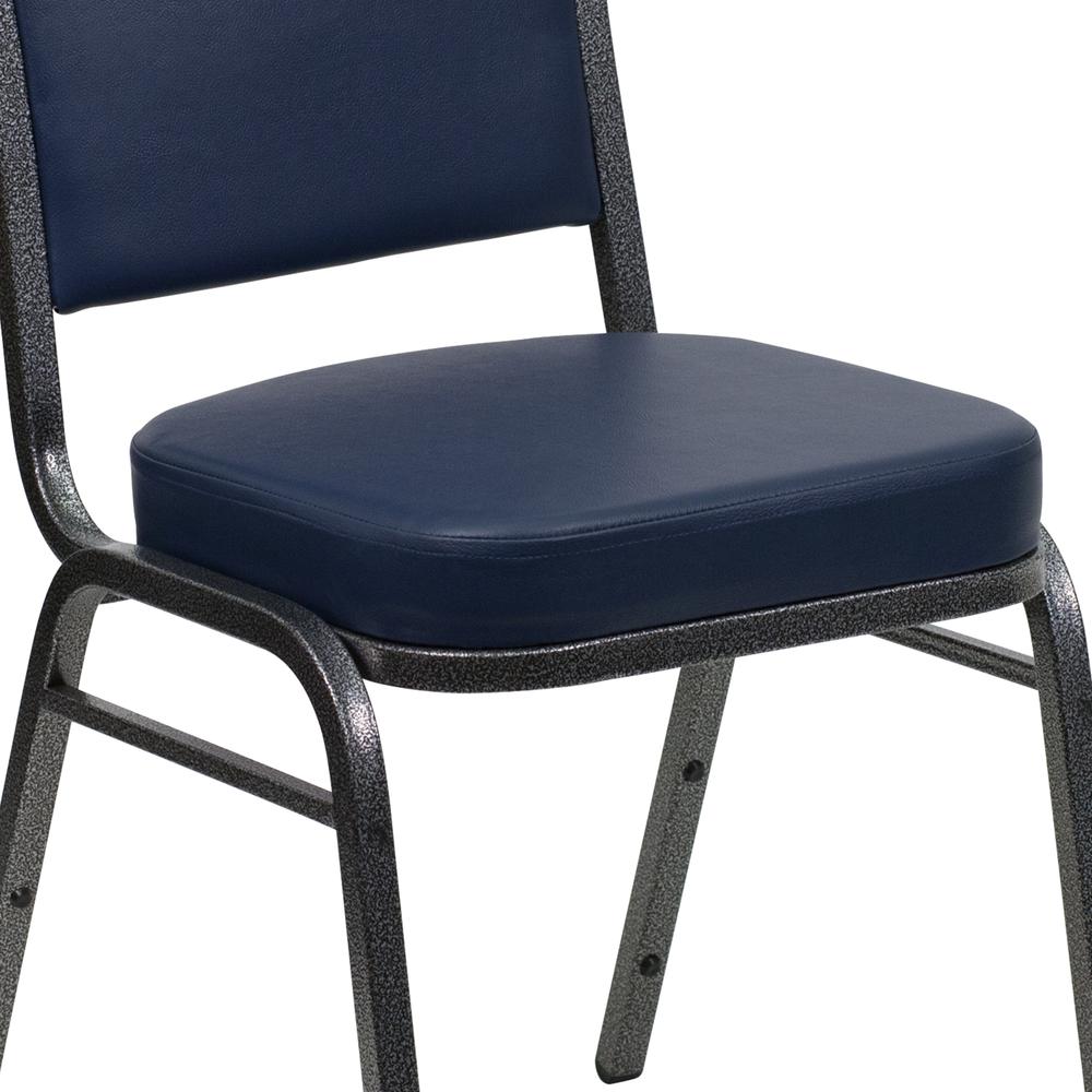 Crown Back Stacking Banquet Chair in Navy Vinyl - Silver Vein Frame. Picture 7