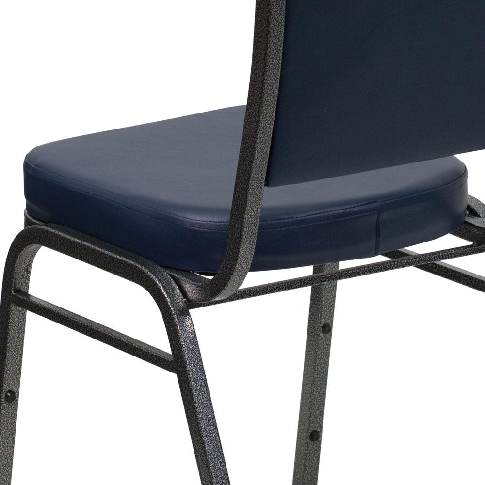 Crown Back Stacking Banquet Chair in Navy Vinyl - Silver Vein Frame. Picture 8