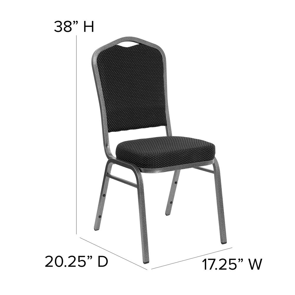 Crown Back Stacking Banquet Chair in Black Dot Patterned Fabric - Silver Vein Frame. Picture 2