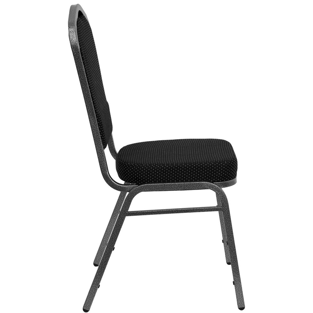 Crown Back Stacking Banquet Chair in Black Dot Patterned Fabric - Silver Vein Frame. Picture 3