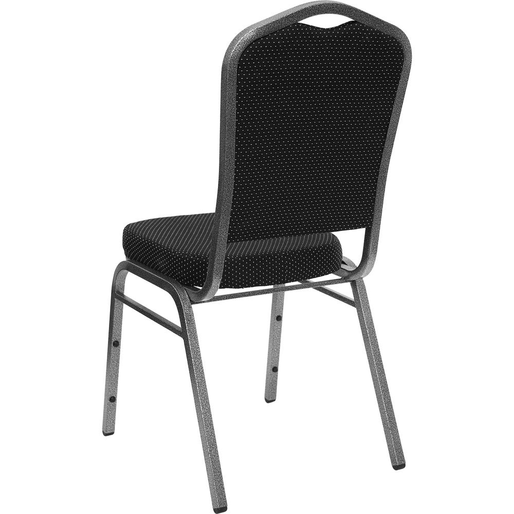 HERCULES Series Crown Back Stacking Banquet Chair in Black Dot Patterned Fabric - Silver Vein Frame. Picture 3