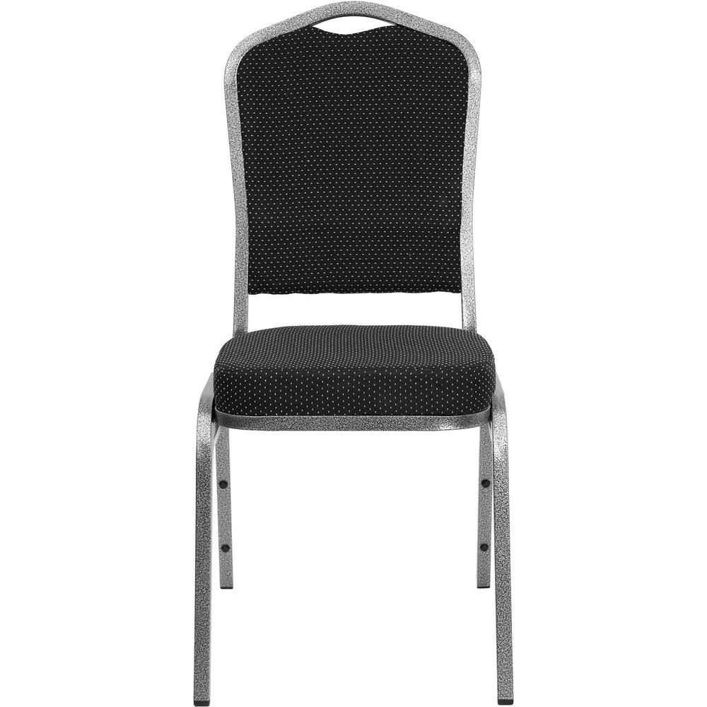 Crown Back Stacking Banquet Chair in Black Dot Patterned Fabric - Silver Vein Frame. Picture 5