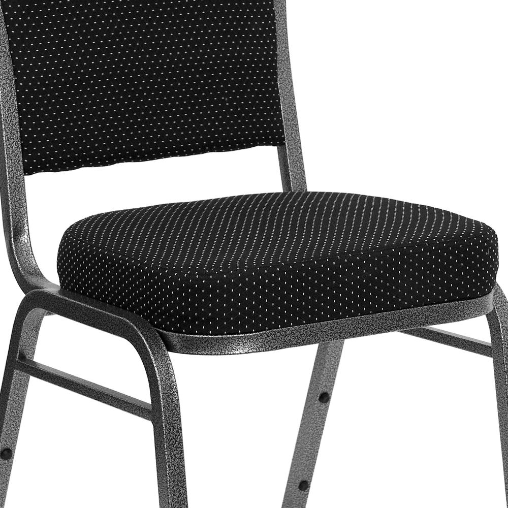Crown Back Stacking Banquet Chair in Black Dot Patterned Fabric - Silver Vein Frame. Picture 7