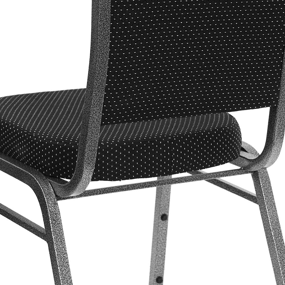 Crown Back Stacking Banquet Chair in Black Dot Patterned Fabric - Silver Vein Frame. Picture 8