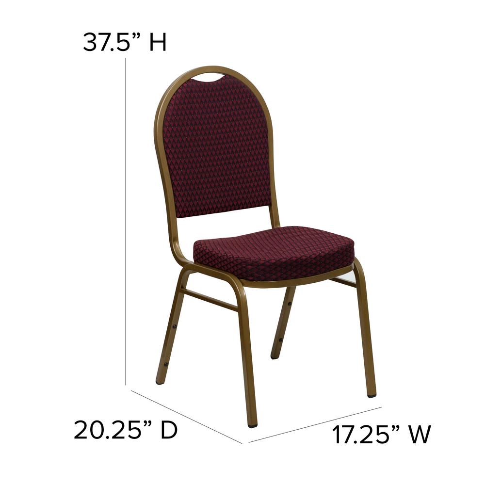 Dome Back Stacking Banquet Chair in Burgundy Patterned Fabric - Gold Frame. Picture 2