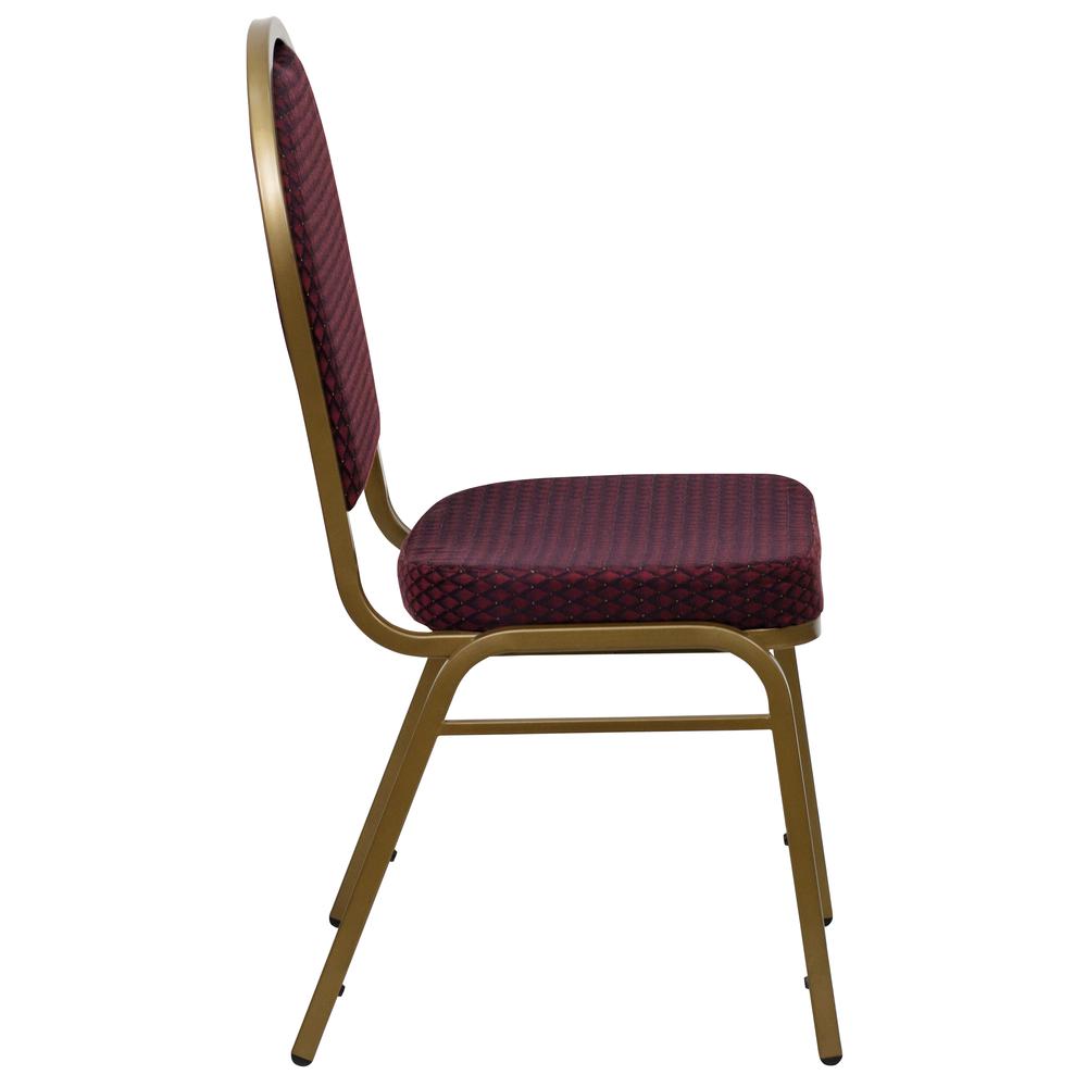 HERCULES Series Dome Back Stacking Banquet Chair in Burgundy Patterned Fabric - Gold Frame. Picture 2