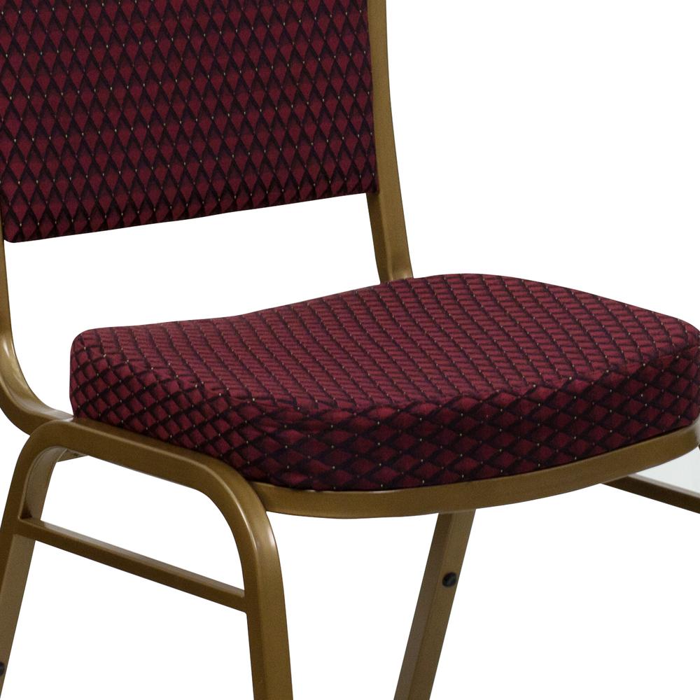 Dome Back Stacking Banquet Chair in Burgundy Patterned Fabric - Gold Frame. Picture 7