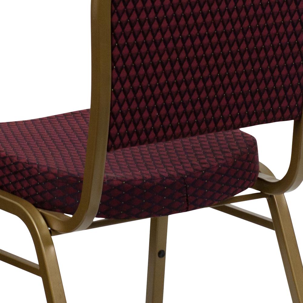Dome Back Stacking Banquet Chair in Burgundy Patterned Fabric - Gold Frame. Picture 8