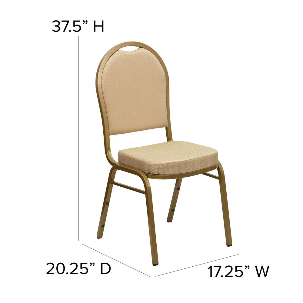 Dome Back Stacking Banquet Chair in Beige Patterned Fabric - Gold Frame. Picture 2