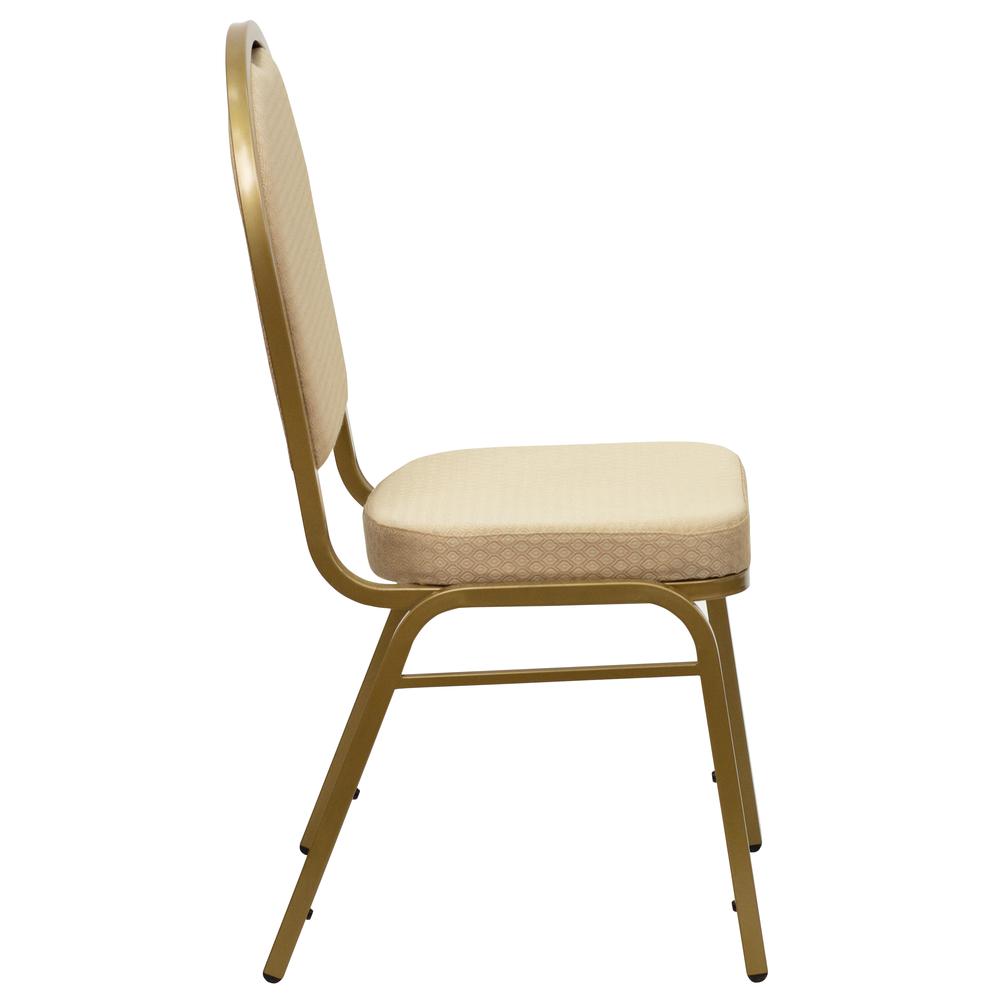 Dome Back Stacking Banquet Chair in Beige Patterned Fabric - Gold Frame. Picture 3