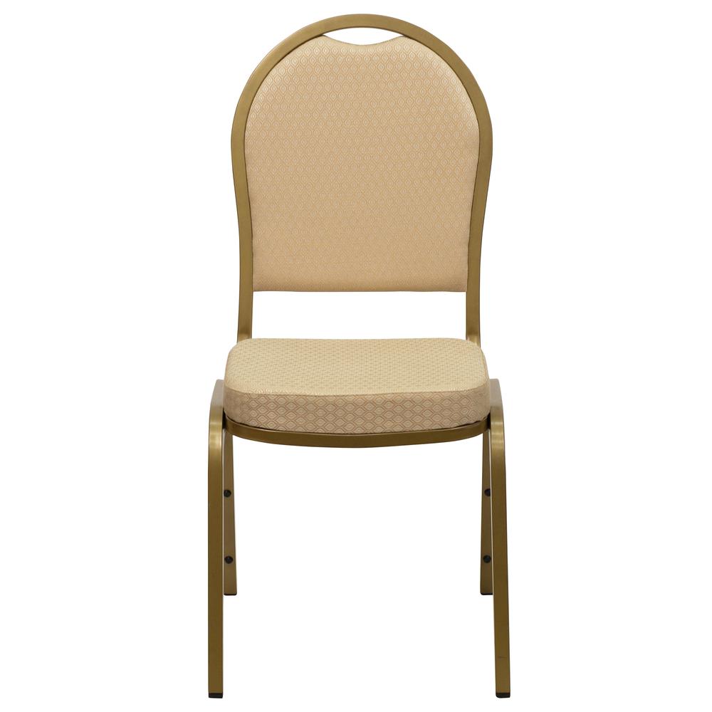 Dome Back Stacking Banquet Chair in Beige Patterned Fabric - Gold Frame. Picture 5