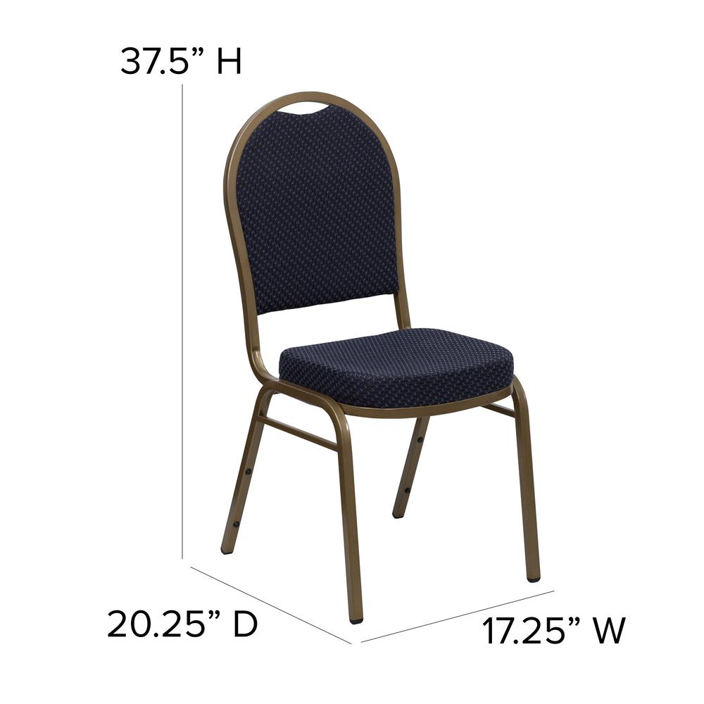 Dome Back Stacking Banquet Chair in Navy Patterned Fabric - Gold Frame. Picture 2