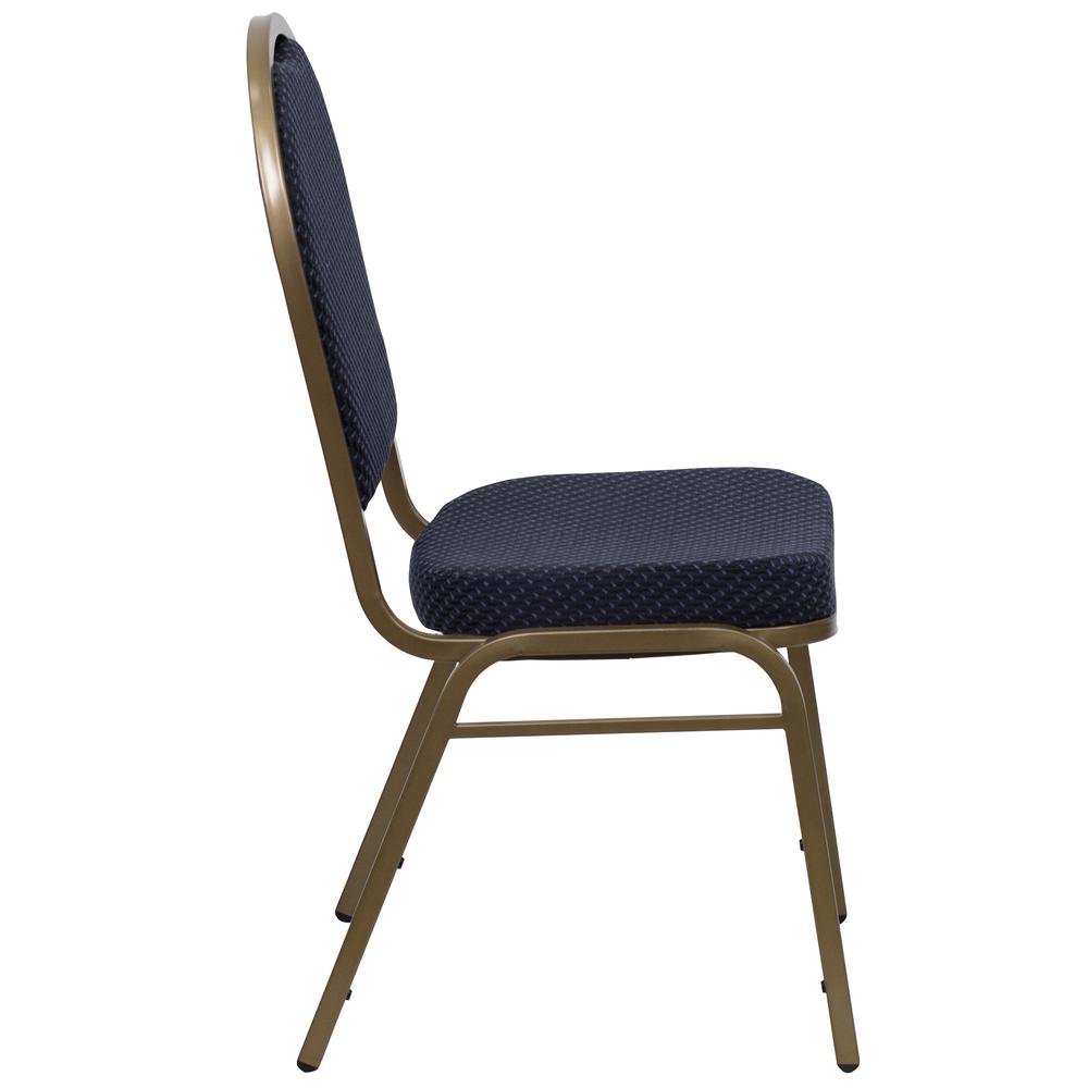 Dome Back Stacking Banquet Chair in Navy Patterned Fabric - Gold Frame. Picture 2