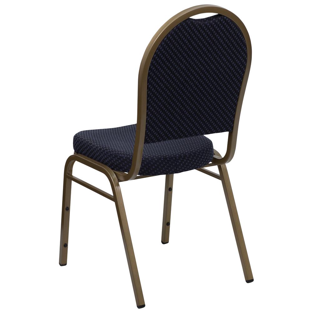 Dome Back Stacking Banquet Chair in Navy Patterned Fabric - Gold Frame. Picture 4
