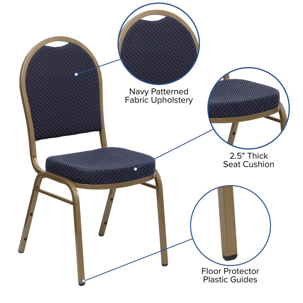 Dome Back Stacking Banquet Chair in Navy Patterned Fabric - Gold Frame. Picture 6
