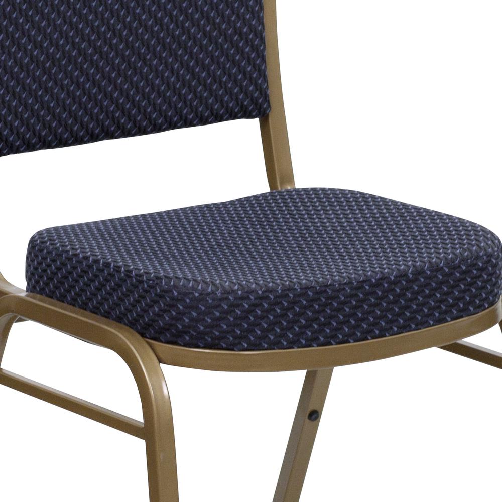 Dome Back Stacking Banquet Chair in Navy Patterned Fabric - Gold Frame. Picture 7
