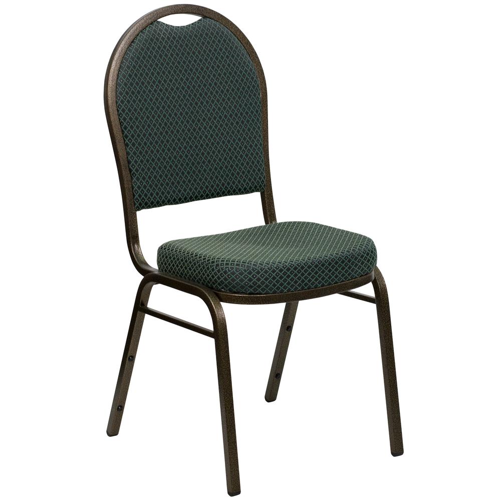 Dome Back Stacking Banquet Chair in Green Patterned Fabric - Gold Vein Frame. The main picture.