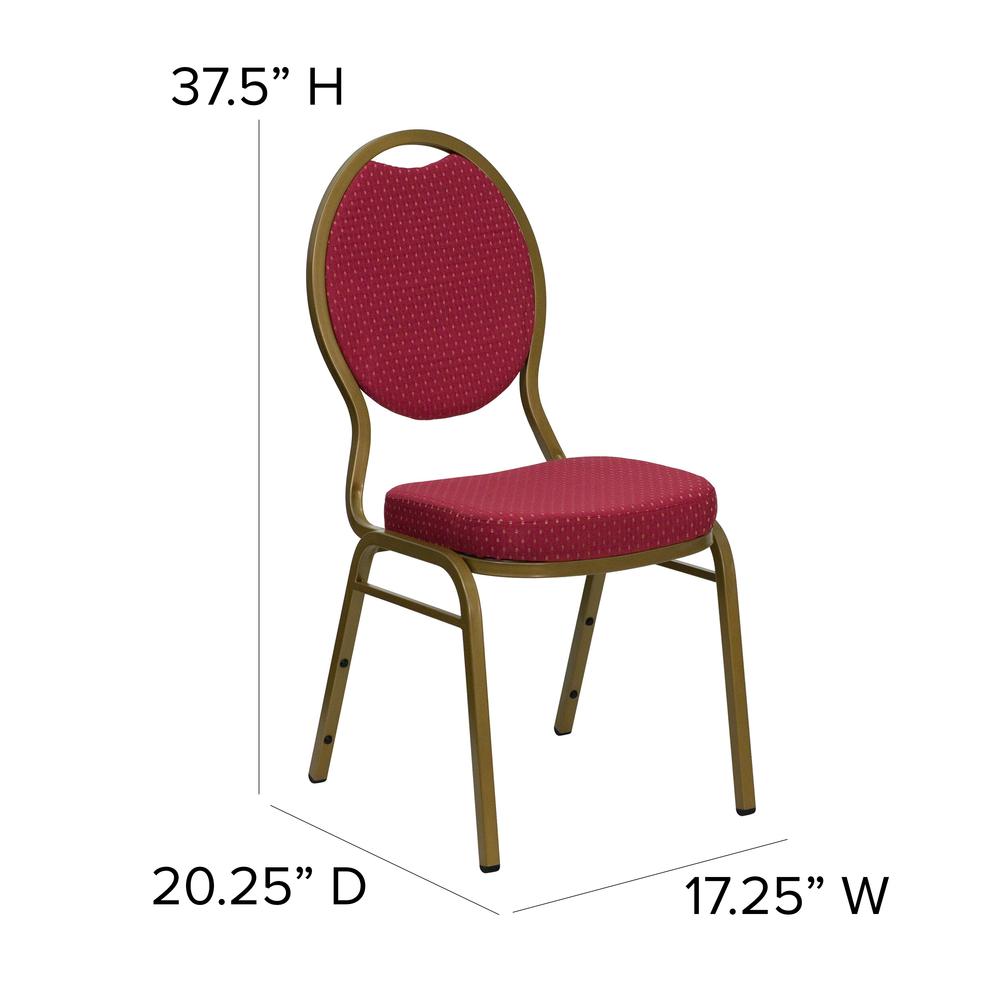Teardrop Back Stacking Banquet Chair in Burgundy Patterned Fabric - Gold Frame. Picture 2