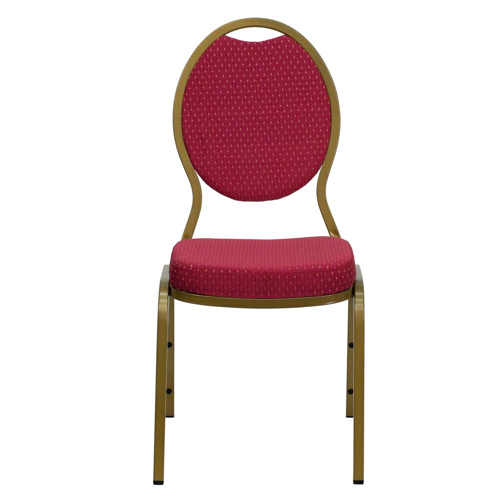 Teardrop Back Stacking Banquet Chair in Burgundy Patterned Fabric - Gold Frame. Picture 5