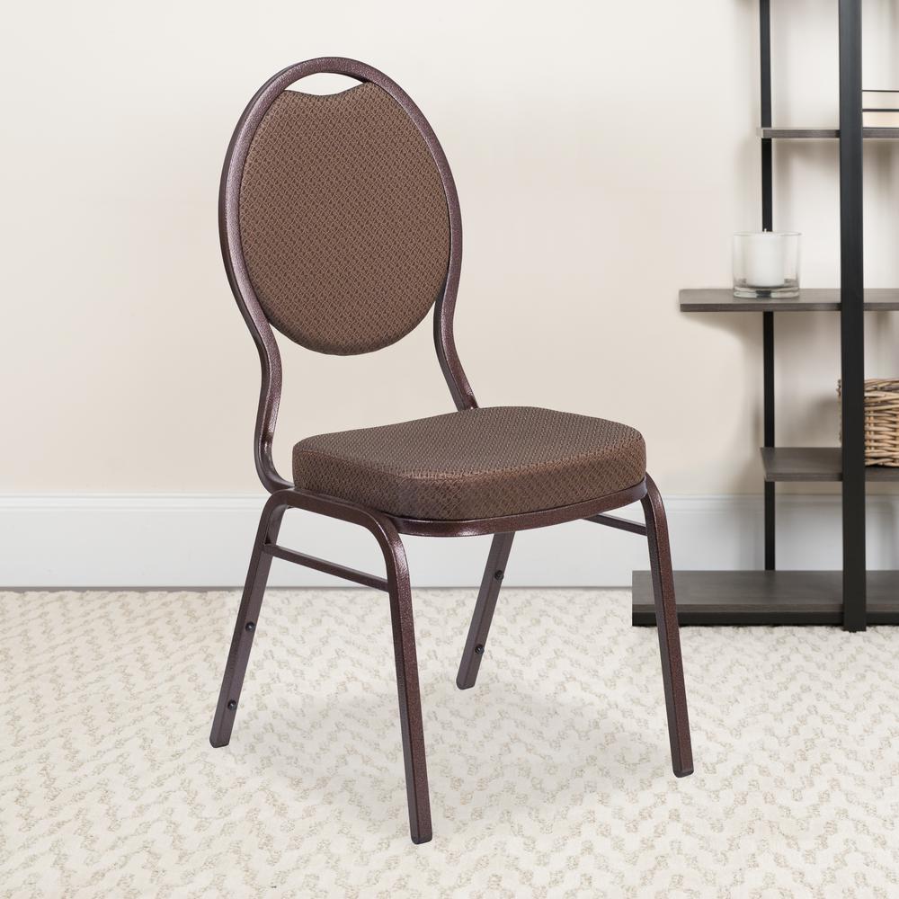 Teardrop Back Stacking Banquet Chair in Brown Patterned Fabric - Copper Vein Frame. Picture 6