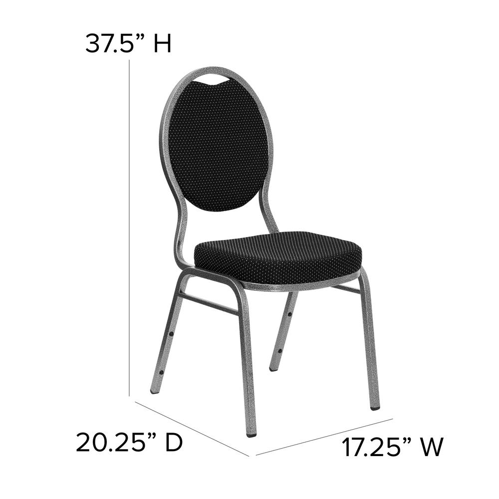 Teardrop Back Stacking Banquet Chair in Black Patterned Fabric - Silver Vein Frame. Picture 2