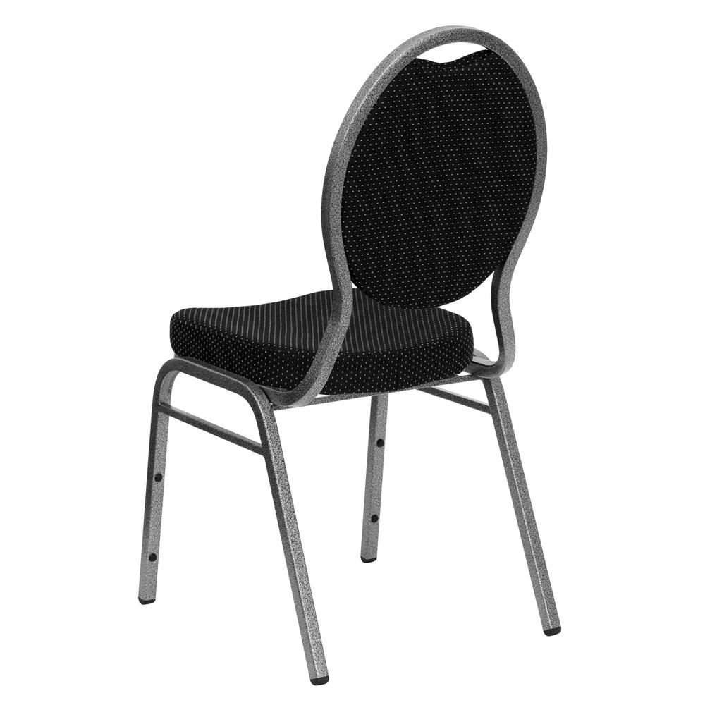 Teardrop Back Stacking Banquet Chair in Black Patterned Fabric - Silver Vein Frame. Picture 4