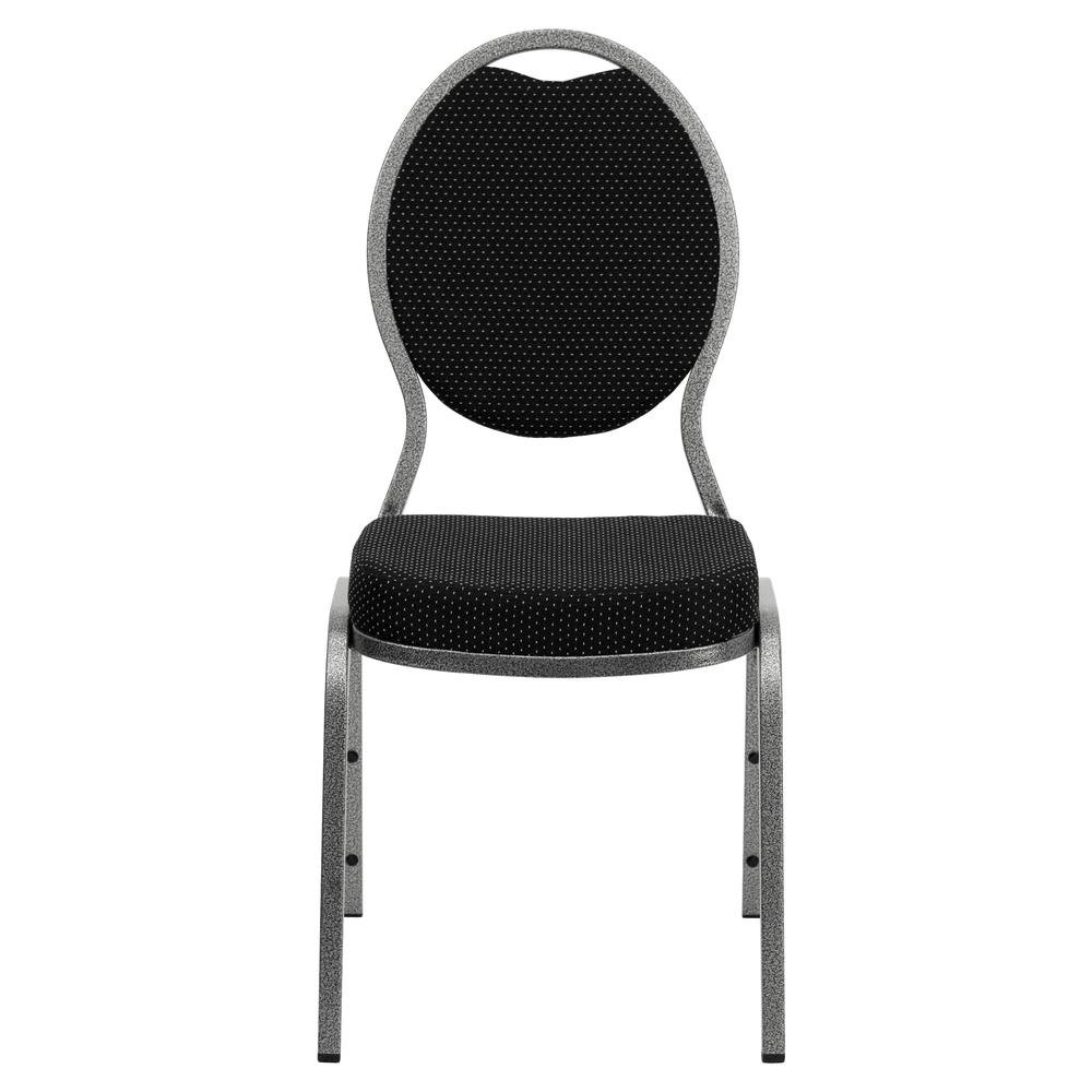 Teardrop Back Stacking Banquet Chair in Black Patterned Fabric - Silver Vein Frame. Picture 5