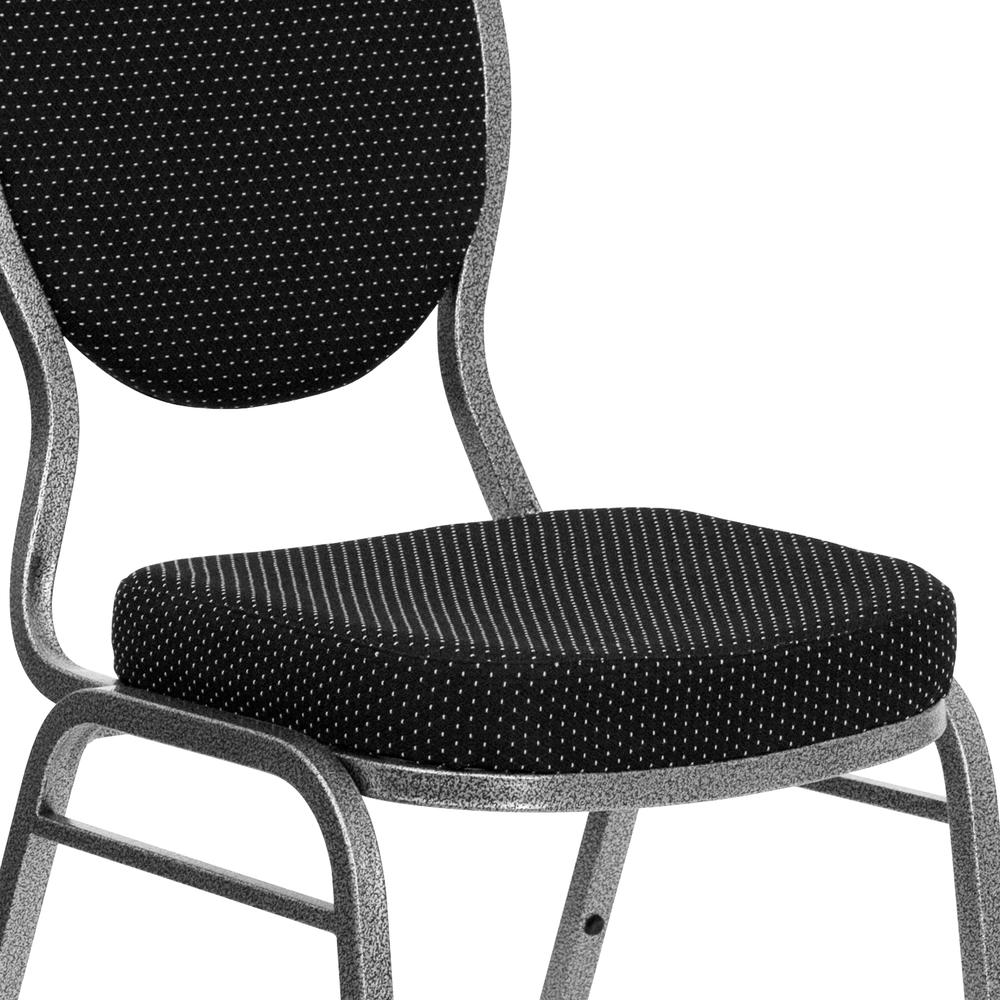 Teardrop Back Stacking Banquet Chair in Black Patterned Fabric - Silver Vein Frame. Picture 6