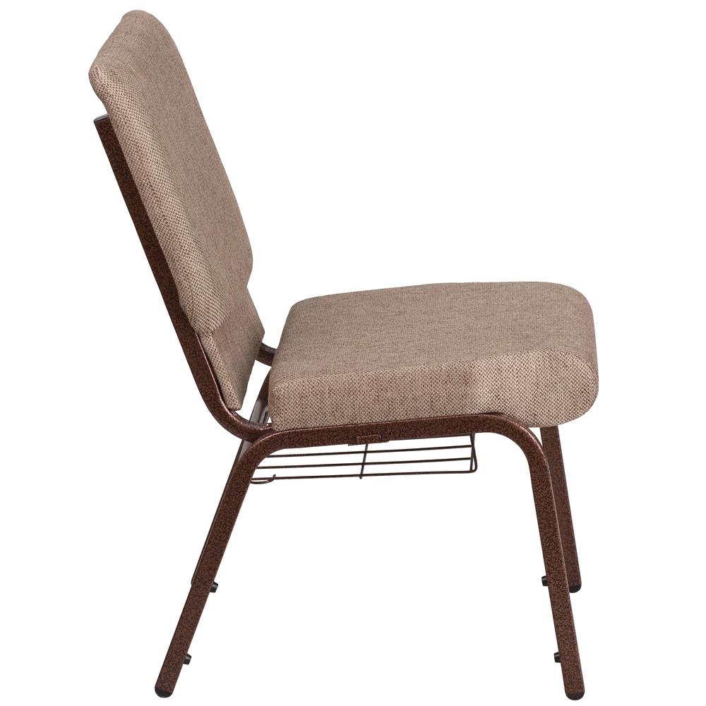 18.5''W Church Chair in Beige Fabric with Book Rack - Copper Vein Frame. Picture 4