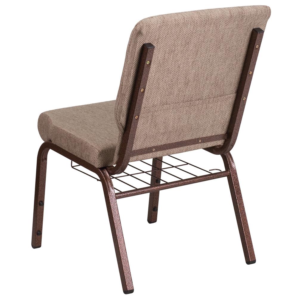 18.5''W Church Chair in Beige Fabric with Book Rack - Copper Vein Frame. Picture 5