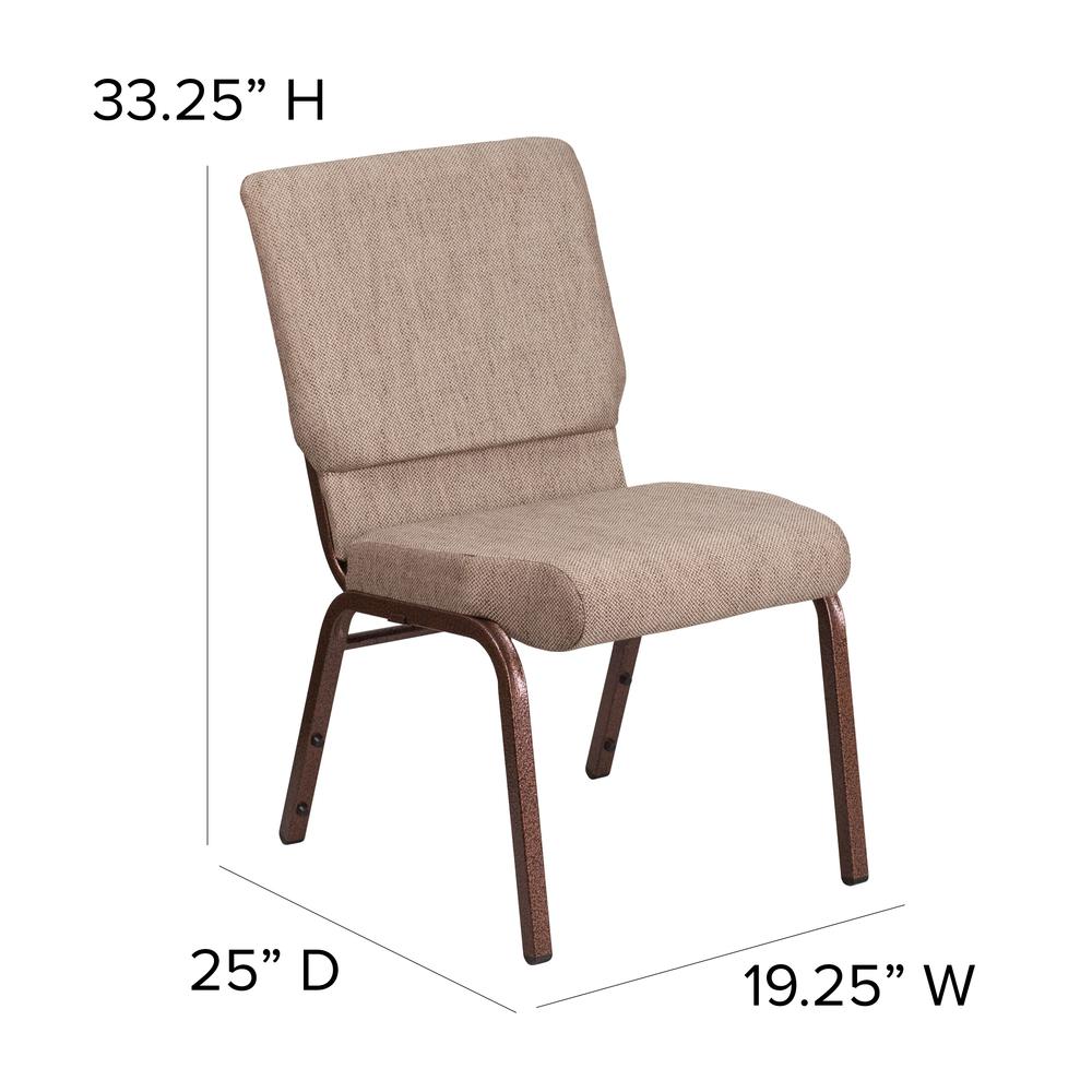 18.5''W Stacking Church Chair in Beige Fabric - Copper Vein Frame. Picture 3