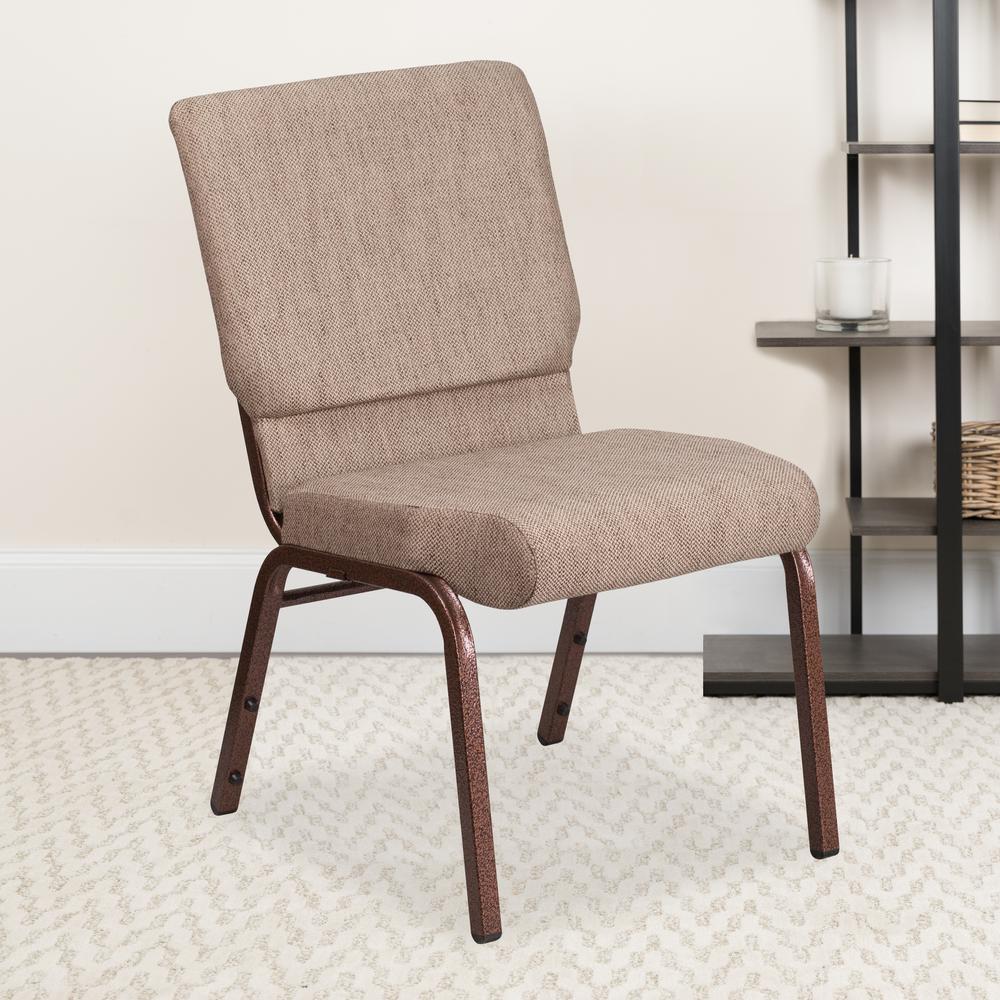 18.5''W Stacking Church Chair in Beige Fabric - Copper Vein Frame. Picture 9