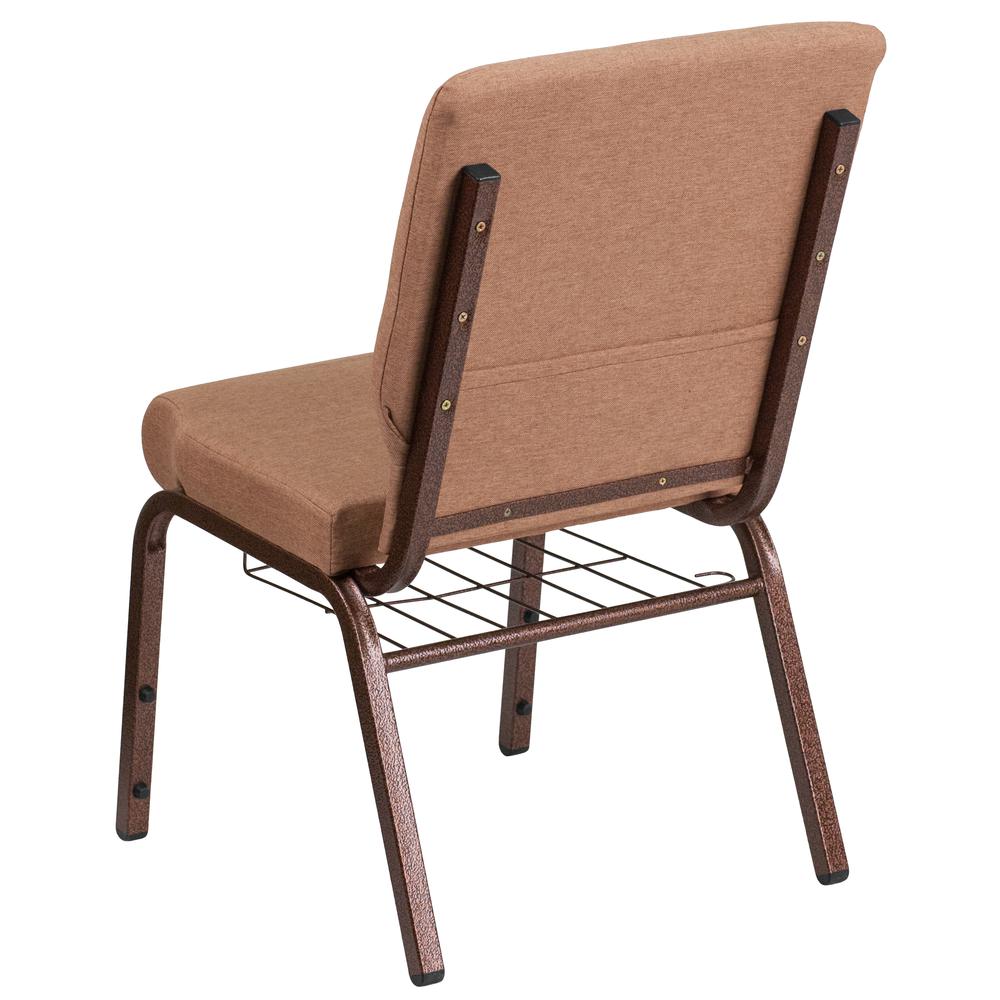 18.5''W Church Chair in Caramel Fabric with Cup Book Rack - Copper Vein Frame. Picture 3