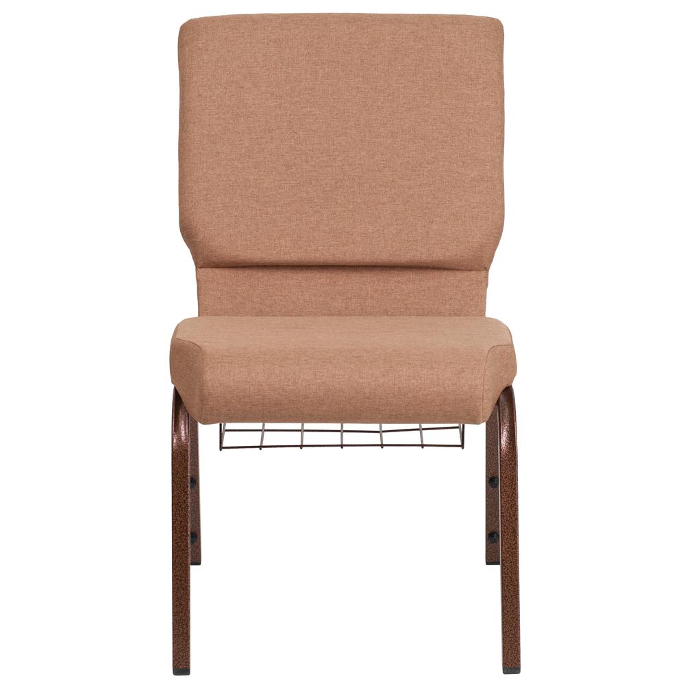 18.5''W Church Chair in Caramel Fabric with Cup Book Rack - Copper Vein Frame. Picture 4