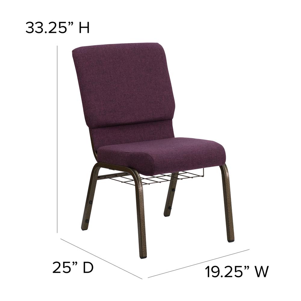 18.5''W Church Chair in Plum Fabric with Cup Book Rack - Gold Vein Frame. Picture 2