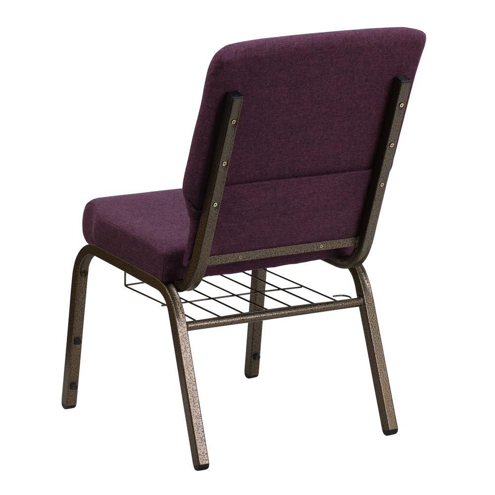 18.5''W Church Chair in Plum Fabric with Cup Book Rack - Gold Vein Frame. Picture 4