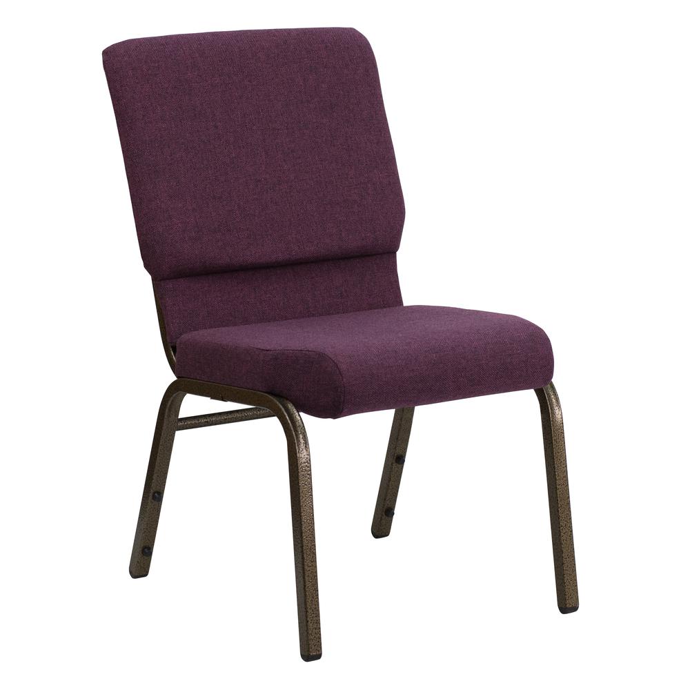 18.5''W Stacking Church Chair in Plum Fabric - Gold Vein Frame. The main picture.