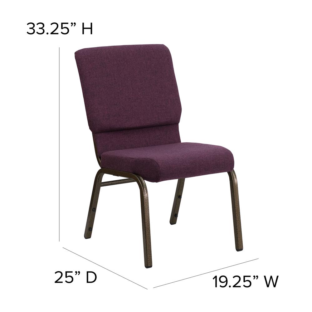 18.5''W Stacking Church Chair in Plum Fabric - Gold Vein Frame. Picture 2