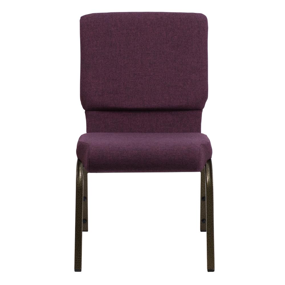 18.5''W Stacking Church Chair in Plum Fabric - Gold Vein Frame. Picture 5